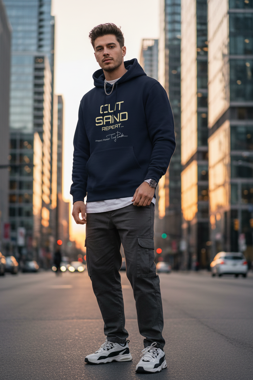 Unisex essential eco hoodie - Cut sand repeat